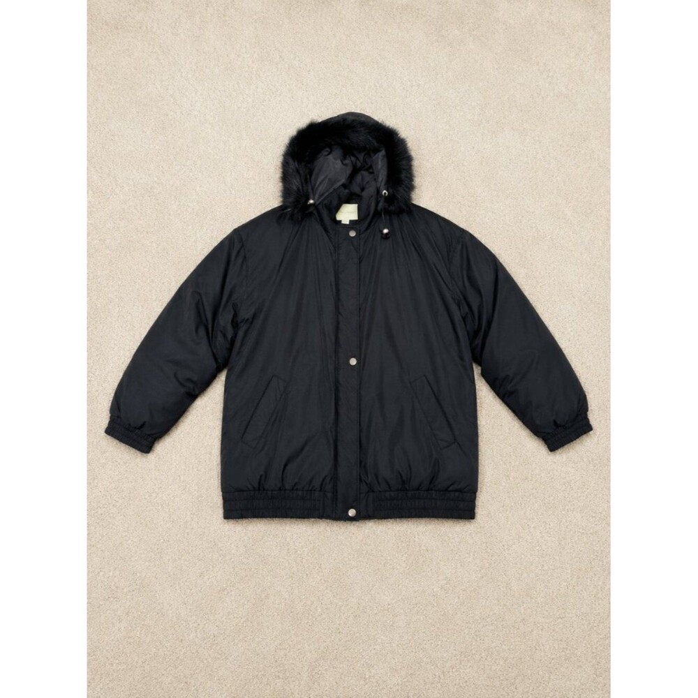 Vintage Clipper Mist London Fog Black Quilted Coat Parka XL Removable Hood